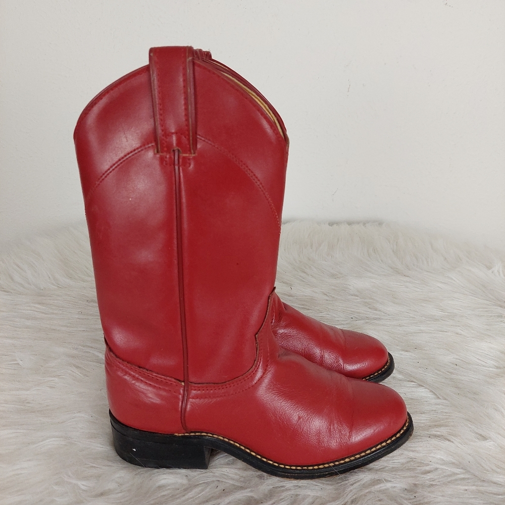Laredo Red Leather Roper Western Cowgirl Boots Size 5 M Style 6917 USA Big Girls